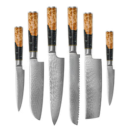 Shinrai Knives - Epoxy Onyx Damascus 6-piece Damascus Knife Set