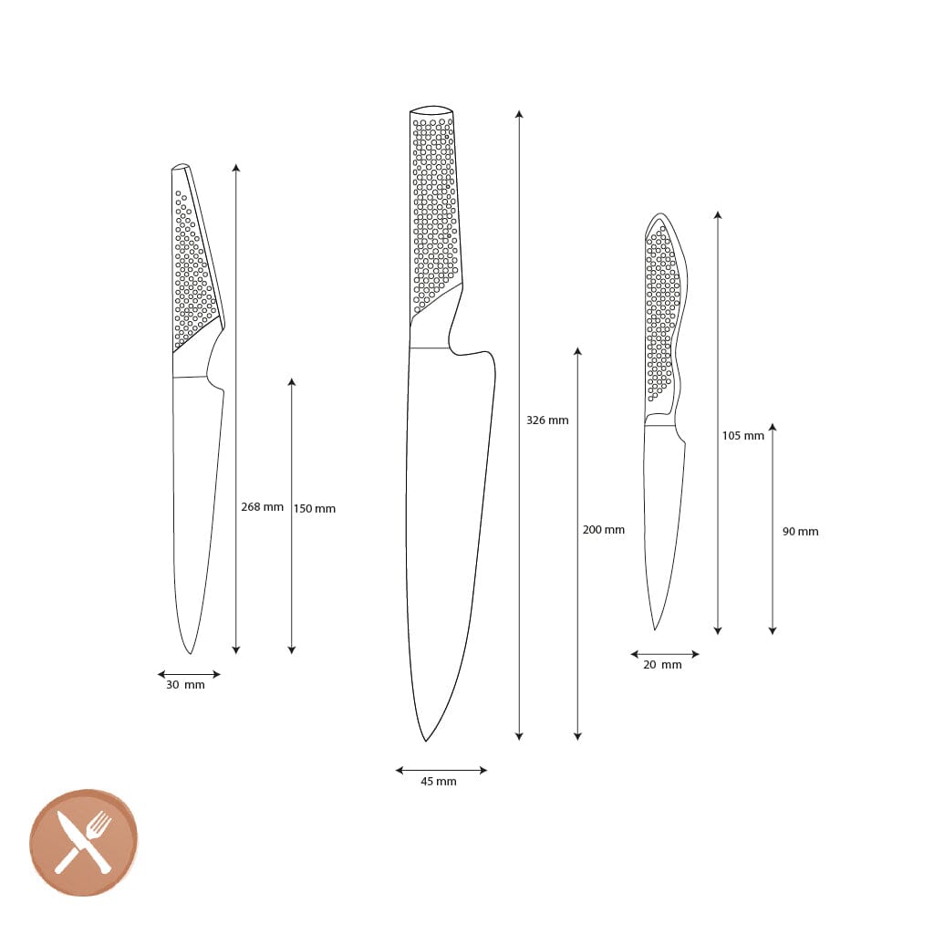 Global - G-21138 3-delige Messenset Koksmes + Fileermes + Officemes Messenset Global 