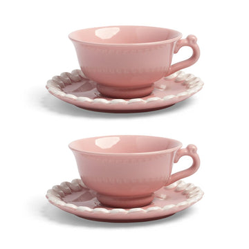 &Klevering - Kop en Schotel Whip - Roze - Set Van 2 Cappuccino kopjes &Klevering 