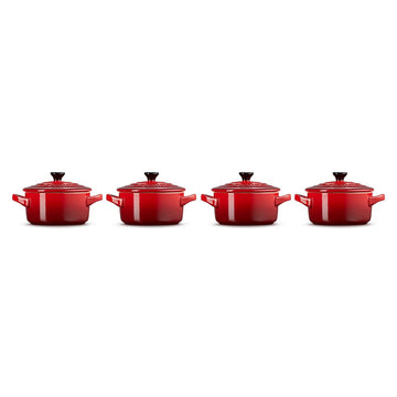 Le Creuset - Set van 4 Mini-Braadpannen Kersenrood 10cm 0,25l Pannenset Le Creuset 