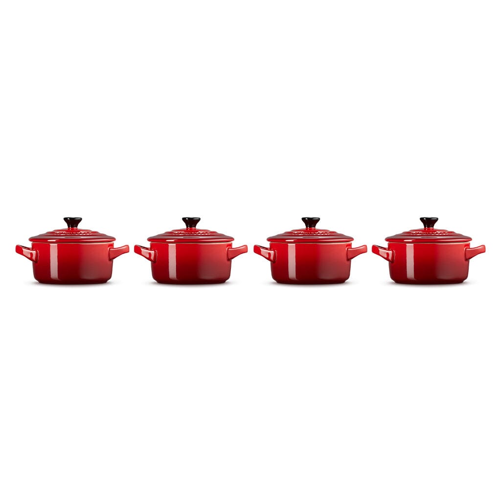 Le Creuset - Set van 4 Mini-Braadpannen Kersenrood 10cm 0,25l Pannenset Le Creuset 