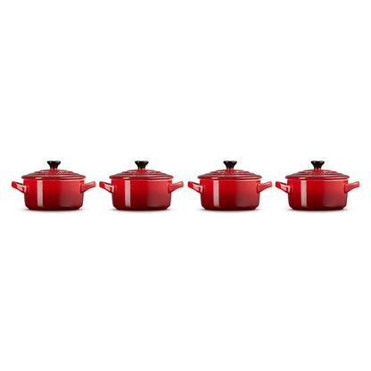 Le Creuset - Set van 4 Mini-Braadpannen Kersenrood 10cm 0,25l Pannenset Le Creuset 