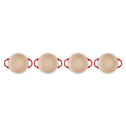 Le Creuset - Set van 4 Mini-Braadpannen Kersenrood 10cm 0,25l Pannenset Le Creuset 