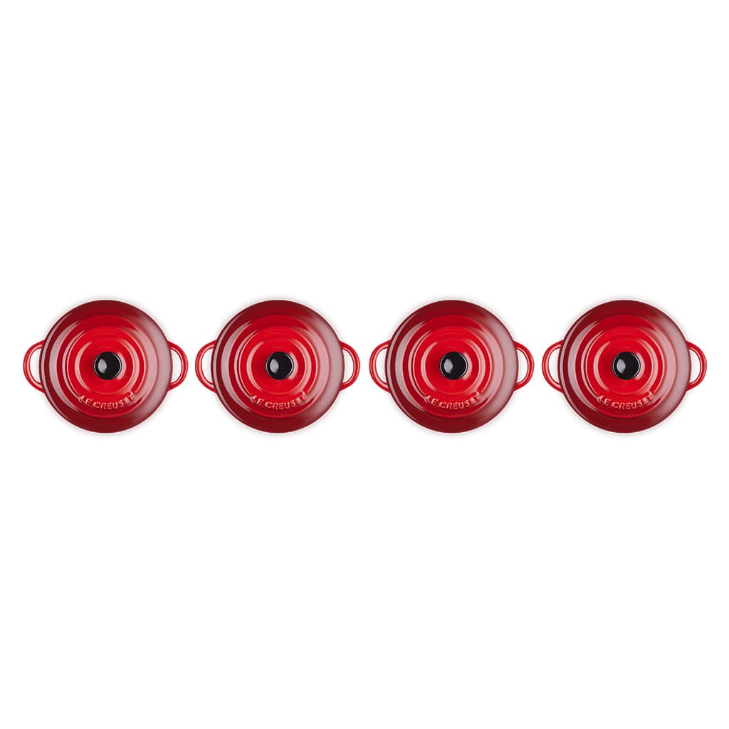 Le Creuset - Set van 4 Mini-Braadpannen Kersenrood 10cm 0,25l Pannenset Le Creuset 