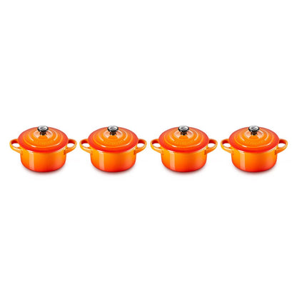 Le Creuset - Set van 4 Mini-Braadpannen Oranjerood 10cm 0,25l Pannenset Le Creuset 