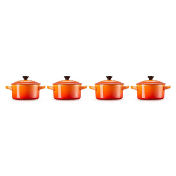 Le Creuset - Set van 4 Mini-Braadpannen Oranjerood 10cm 0,25l Pannenset Le Creuset 