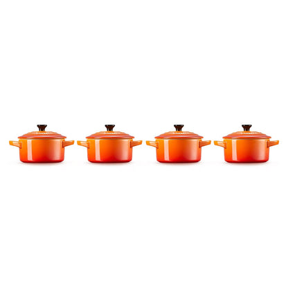 Le Creuset - Set van 4 Mini-Braadpannen Oranjerood 10cm 0,25l Pannenset Le Creuset 