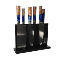 Shinrai Japan - Epoxy Sapphire 6-delige Damascus Messenset + Magnetisch Messenblok Dubbelzijdig - Zwart Messenset met blok Shinrai Japan 