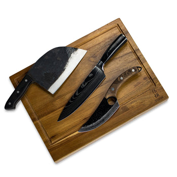 Shinrai Knives - 3 Bruine messen + Snijplank Messenset met snijplank Shinrai Knives 