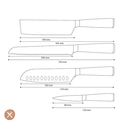 Shinrai Knives - Damascus Print Epoxy Onyx 4-delige Messenset - Santoku + Broodmes + Nakiri + Schilmes Messenset Shinrai Knives 