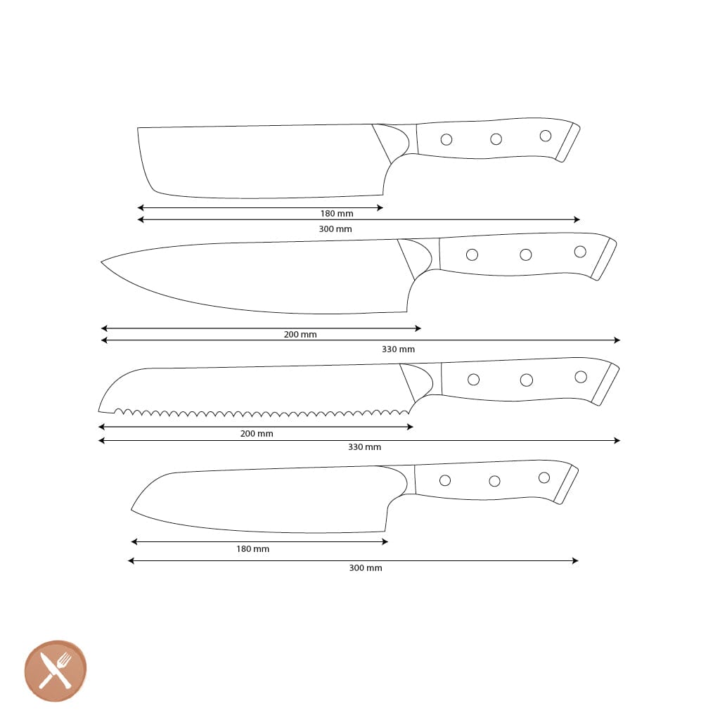 Shinrai Knives - Eclipse 4-delige Damascus Messenset - Koksmes + Nakiri + Santoku + Broodmes Messenset Shinrai Knives 