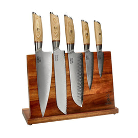 Couteaux Shinrai - Coffret de 5 couteaux Hikari Damas + Bloc à couteaux simple face
