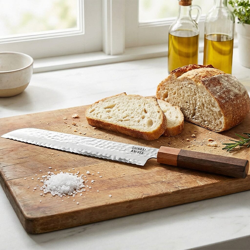 Shinrai Knives - Kigami Exclusive Damascus 4-delige set - Koksmes + Broodmes + Nakiri + Schilmes Messenset Shinrai Knives 