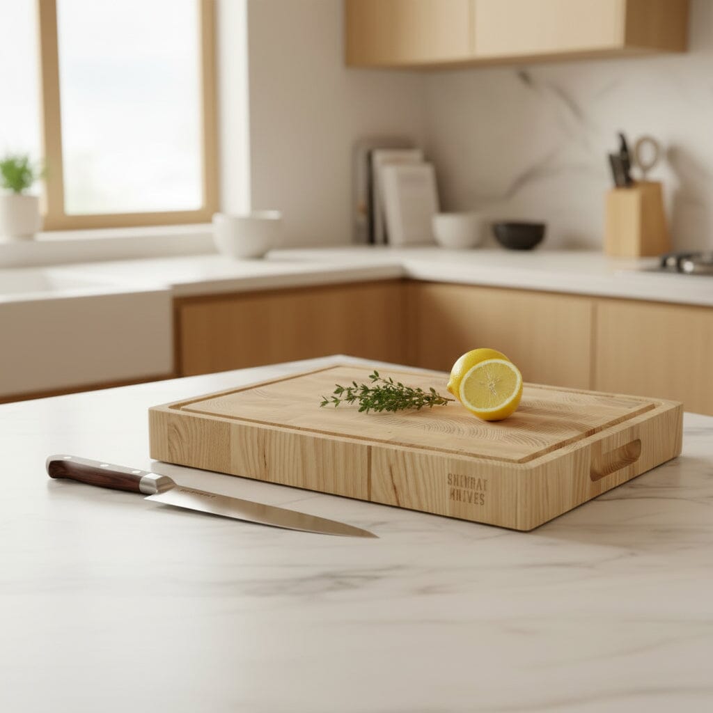 Shinrai Knives - Luxury Cutting Board Ash Wood - End Grain - 40 × 30 × 4.5 cm
