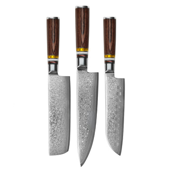 Couteaux Shinrai - Ensemble de couteaux 3 pièces Micarta Jewels - Couteau de chef + Nakiri + Ensemble de couteaux Santoku Couteaux Shinrai
