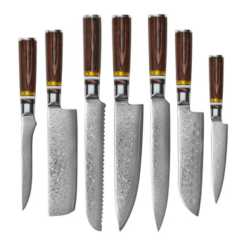 Couteaux Shinrai - Coffret de 7 couteaux damas Micarta Jewels